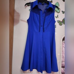 Forever 21 Women's Shirt Dress S Cobalt Blue Sleeveless A-line Neck Mesh Casual
